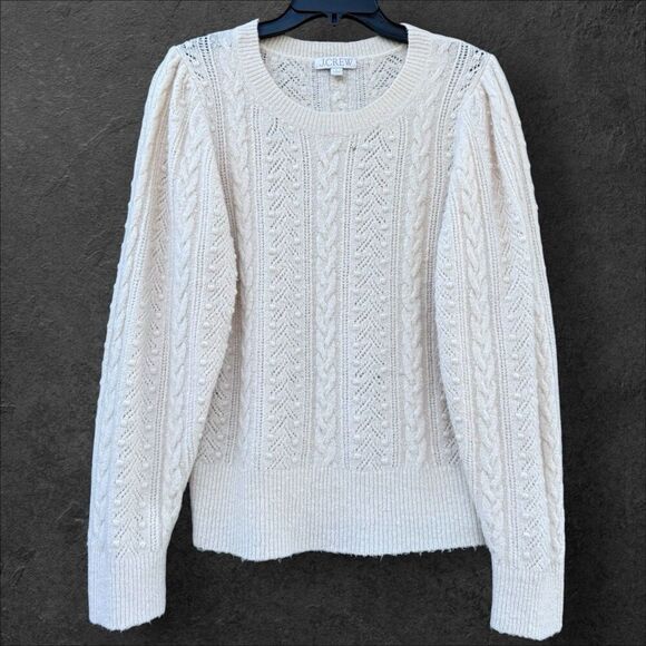 J.CREW Sweaters - J. Crew Pointelle Cable Knit Sweater Size L Cream Alpaca Wool Crew Neck Preppy